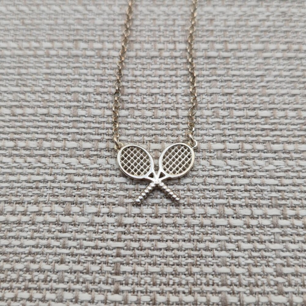 18 Inch Sterling Silver Double Tennis Racket Pendant Rustic Necklace A5944 - Picture 3 of 6